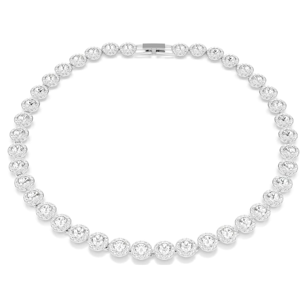 Una Angelic Tennis necklace, Round cut, White, Rhodium plated
