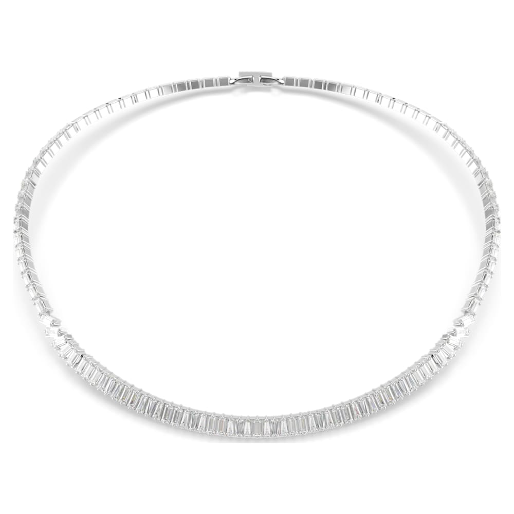Matrix necklace, Baguette cut, White, Rhodium plated | Swarovski