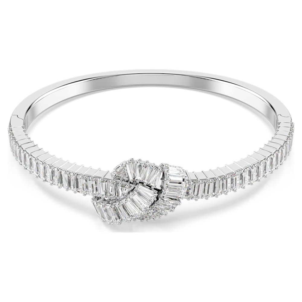 Matrix bangle, Baguette cut, Knot, White, Rhodium plated | Swarovski