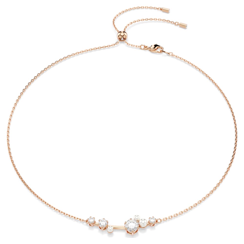 Constella necklace, Crystal pearl, Round cuts, White, 18K rose