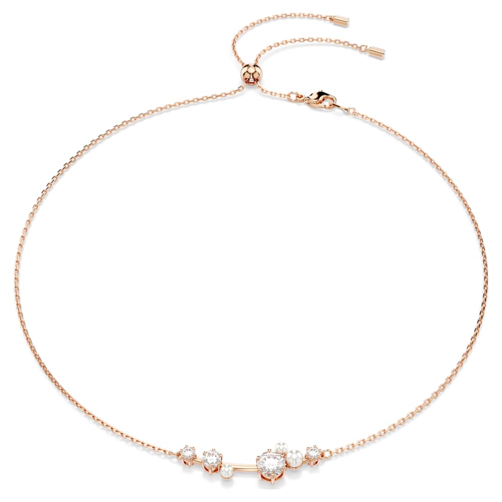 Constella necklace, Crystal pearl, Round cuts, White, Rose