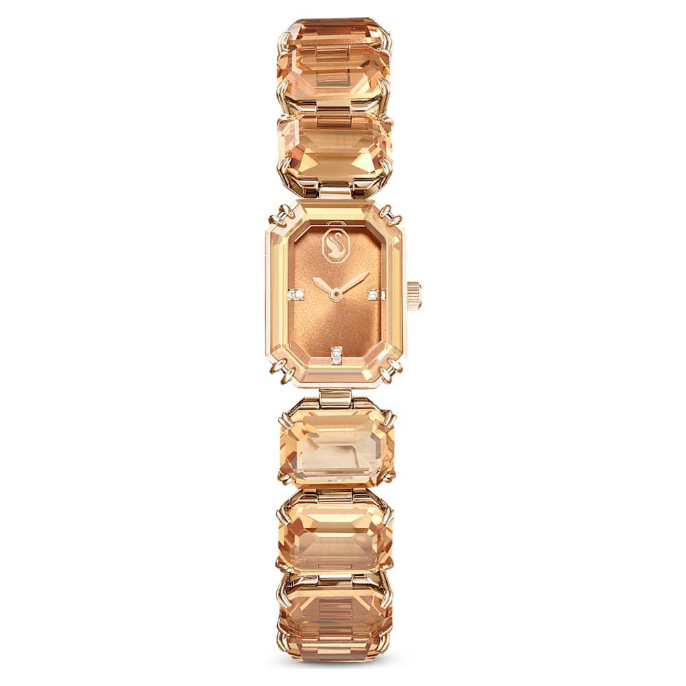 『1年保証』 Watch, Octagon cut bracelet, Brown, Champagne gold-tone Clock