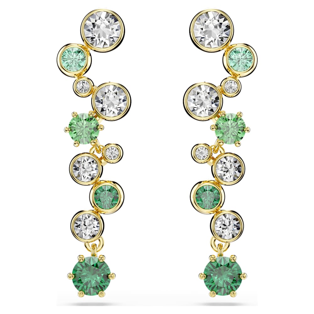 Constella drop earrings, Mixed cuts, Green, 18K gold finish