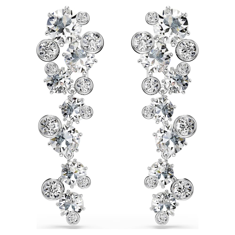 Constella drop earrings, Mixed cuts, White, Rhodium plated
