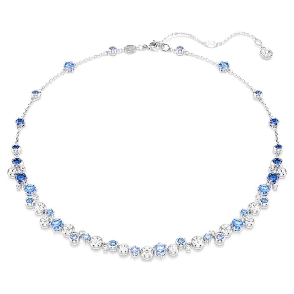Constella necklace, Mixed cuts, Blue, Rhodium plated | Swarovski