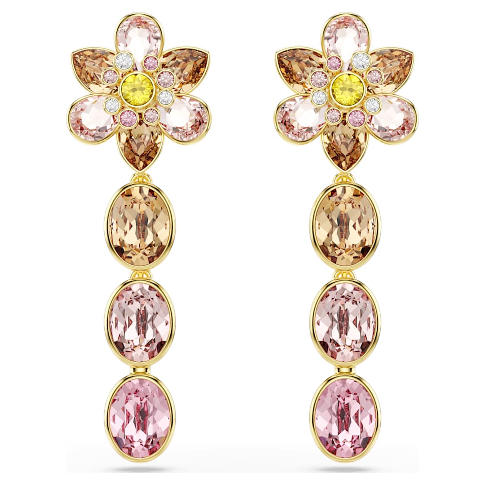 Idyllia drop earrings, Mixed cuts, Flower, Multicolored, 18K gold