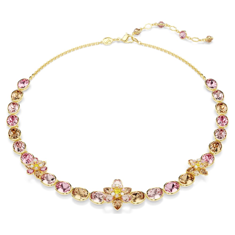 Idyllia necklace, Mixed cuts, Flower, Multicoloured, 18K gold