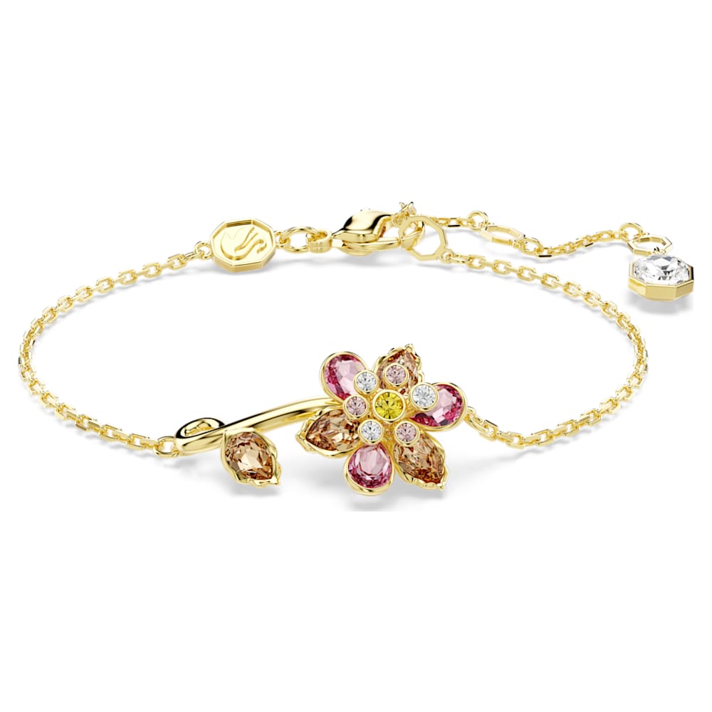 Idyllia bracelet, Mixed cuts, Flower, Multicolored, Gold-tone