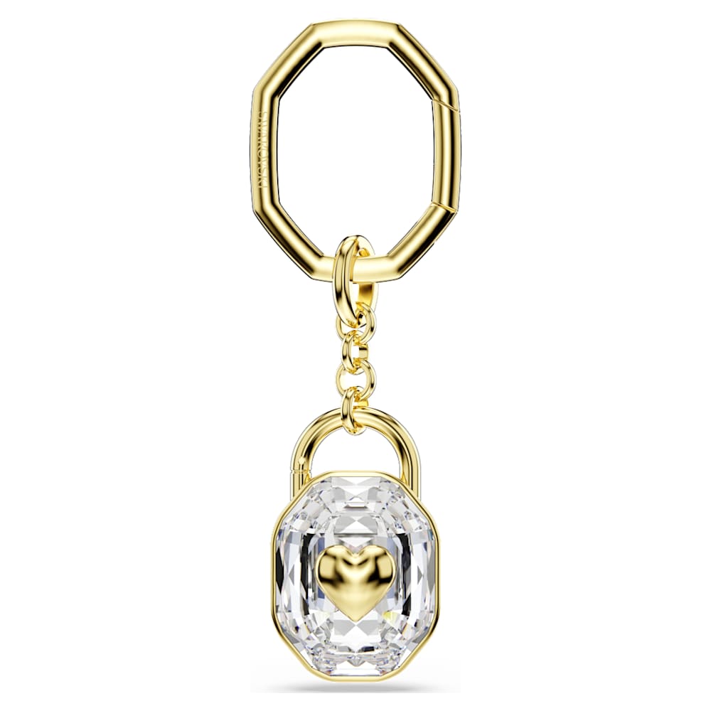 Chaveiro, Lapidação oval, Branco, Lacado a dourado | Swarovski