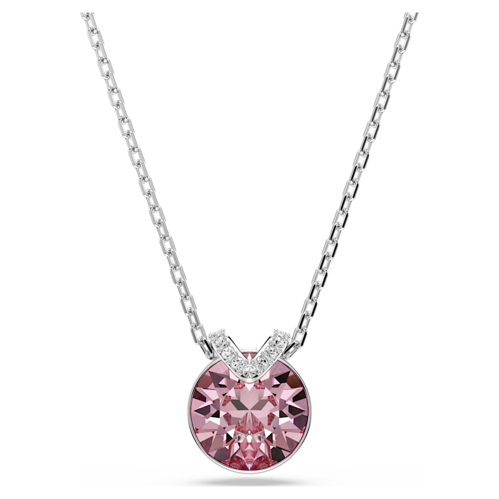 Bella V pendant, Round cut, Pink, Rhodium plated | Swarovski