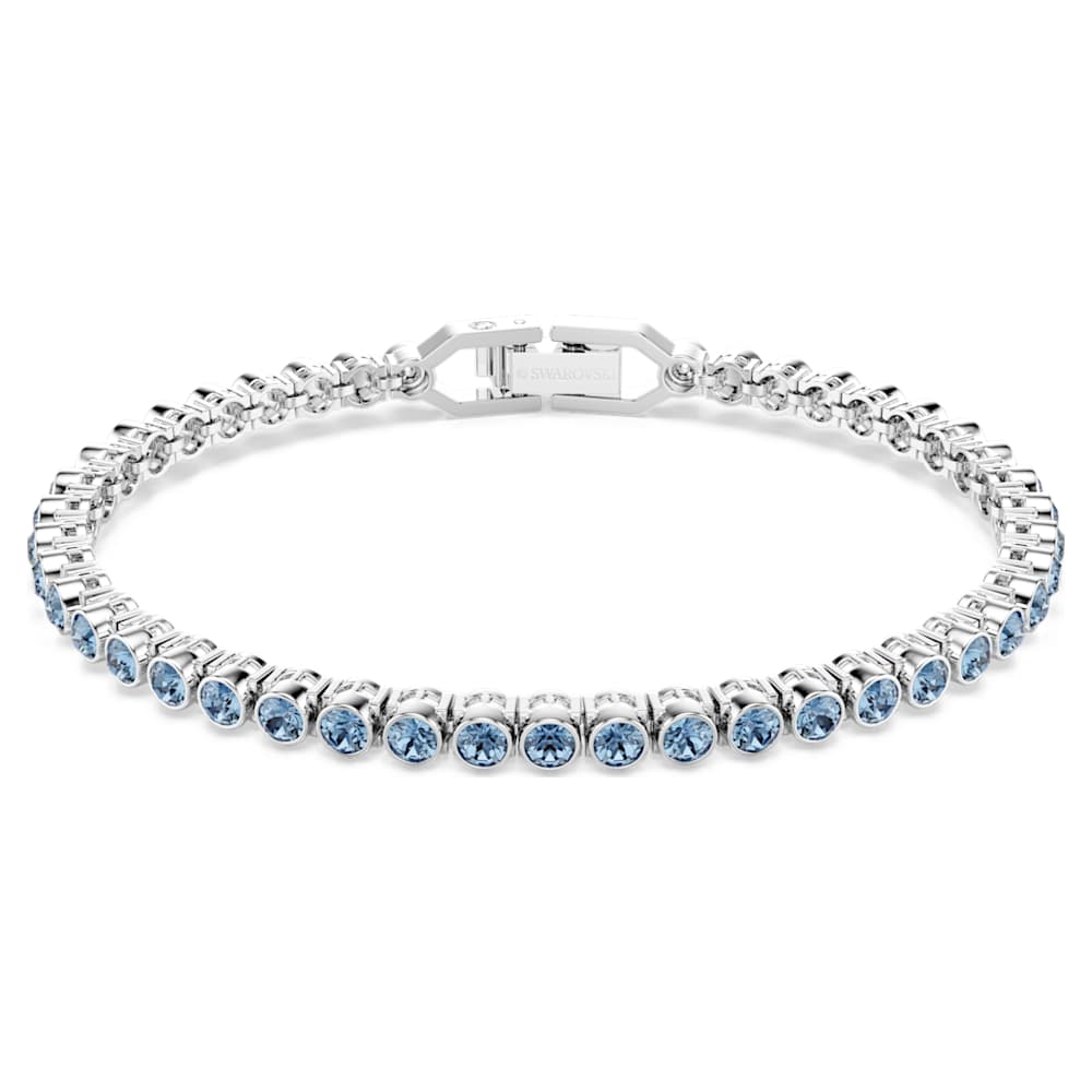 Imber Emily Tennis 手鏈, 圓形切割, 藍色, 鍍白金色| Swarovski