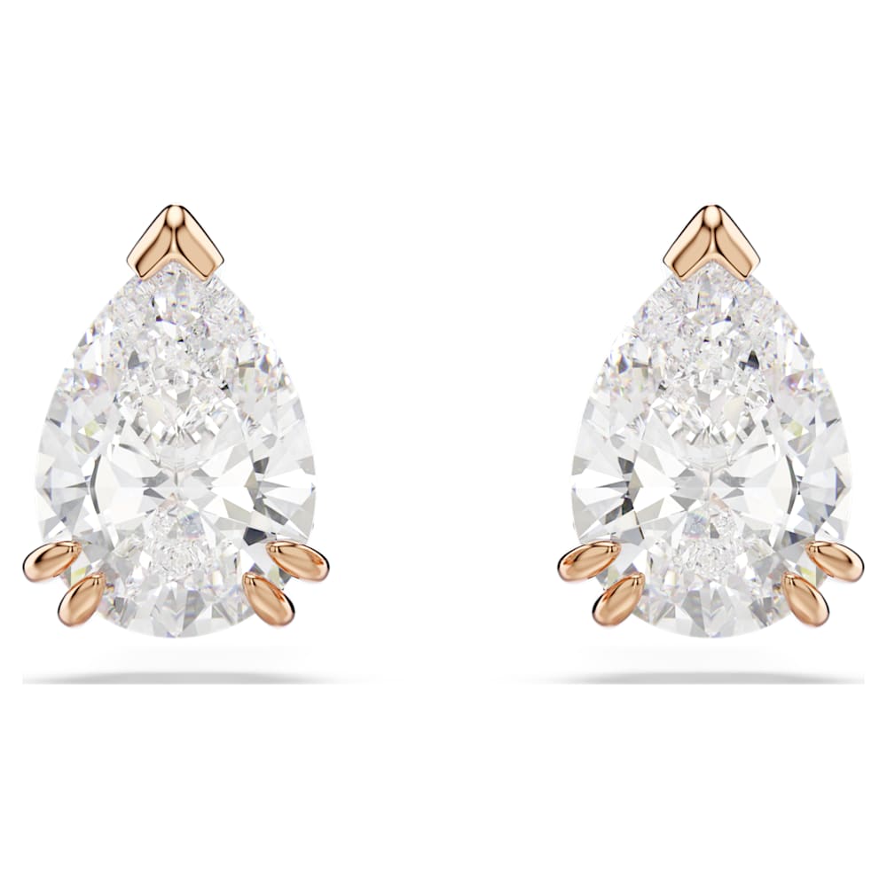 Stilla stud earrings, Pear cut, White, Rose gold-tone plated