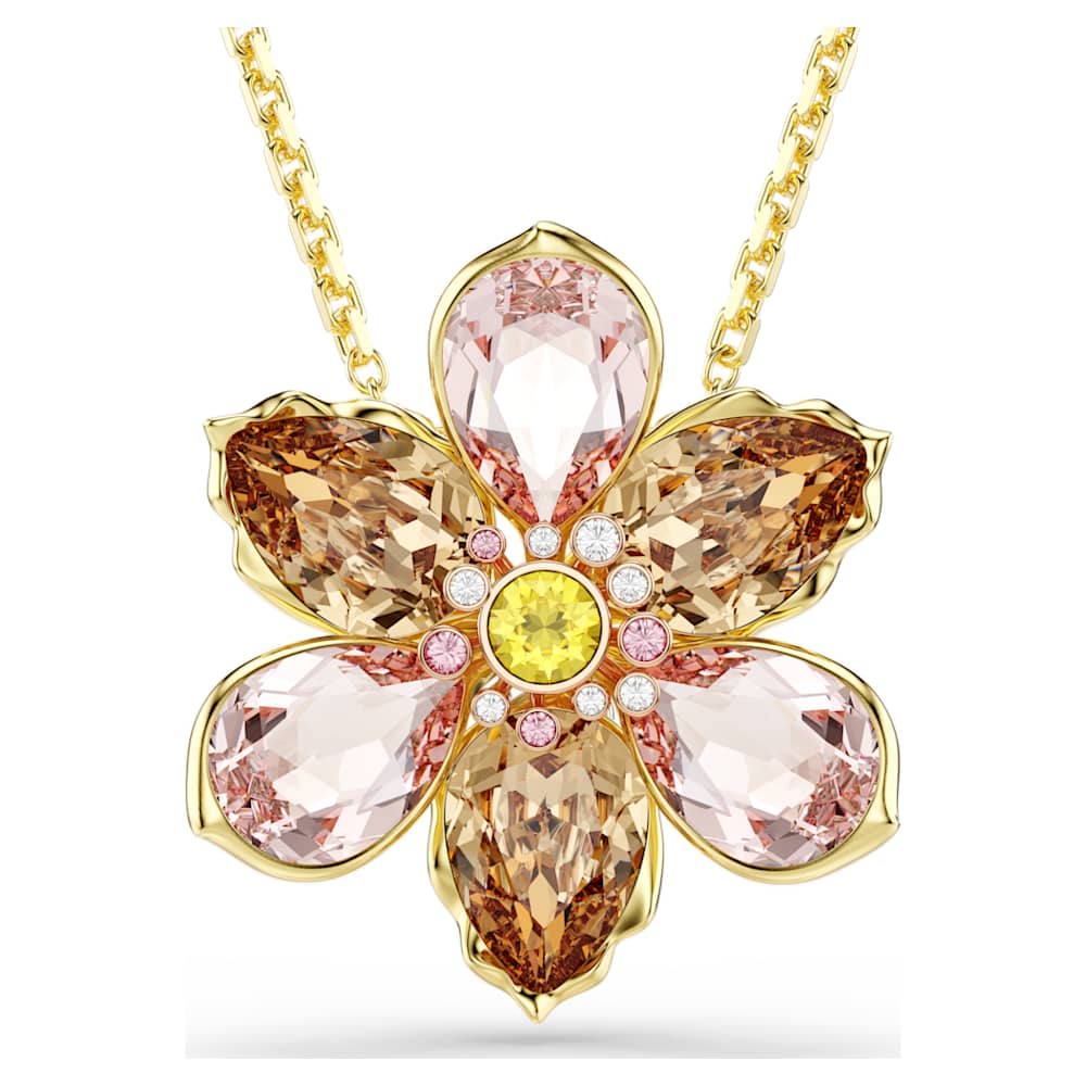 Idyllia pendant and brooch, Mixed cuts, Flower, Multicolored, 18K