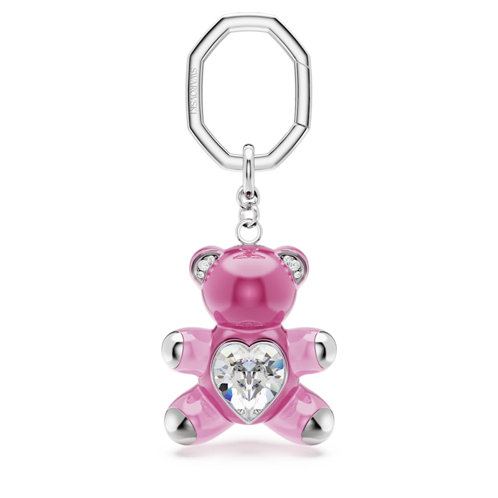 Teddy key ring, Bear, Pink, Rhodium plated | Swarovski