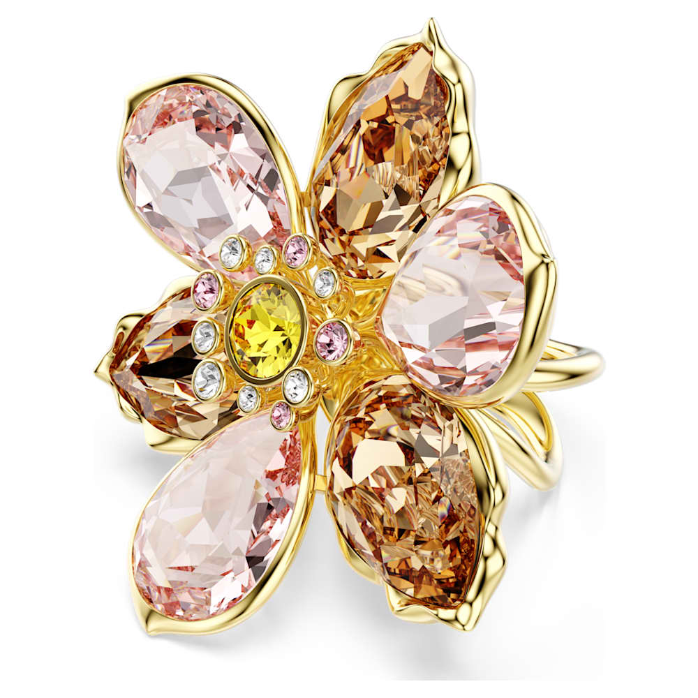 Idyllia motif ring, Mixed cuts, Flower, Multicolored, Gold-tone plated