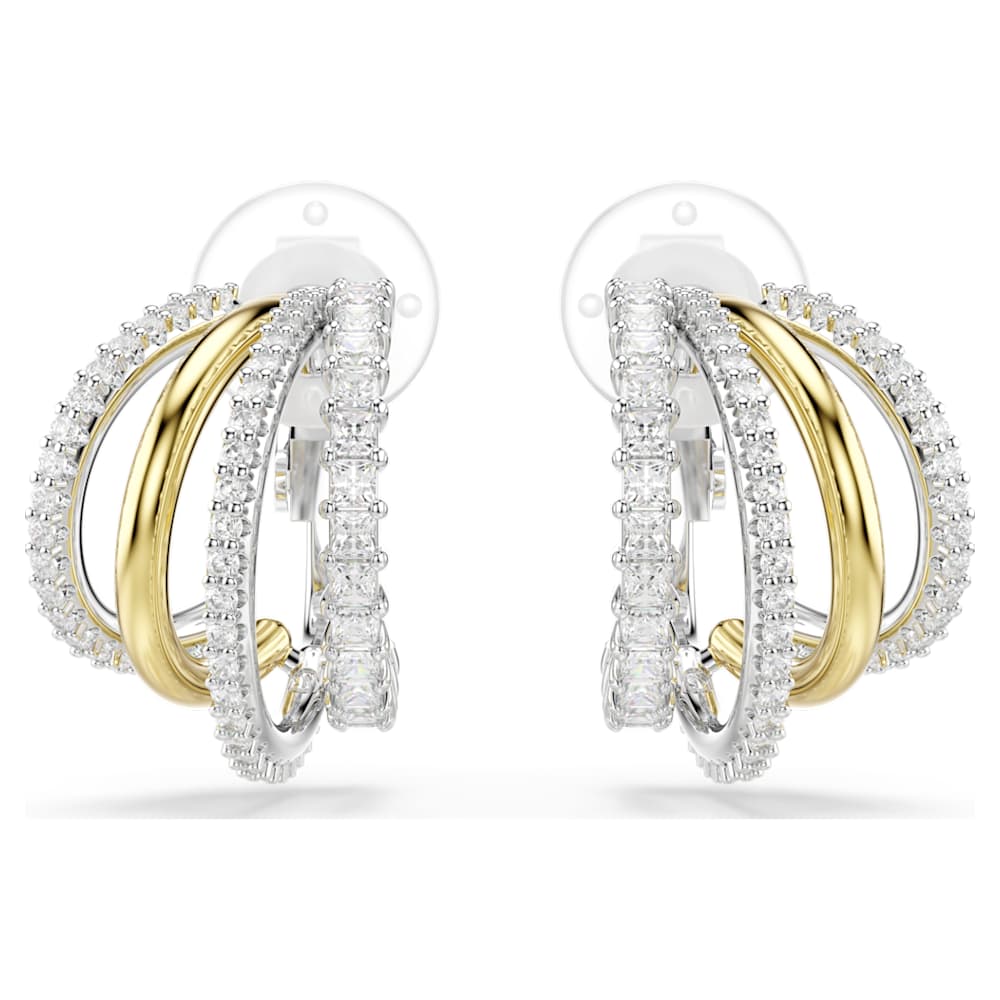 Hyperbola clip earrings, Mixed cuts, White, Mixed metal finish