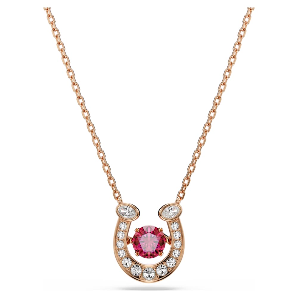 Symbolica pendant, Round cut, Pavé, Horse shoe, Red, 18K rose gold