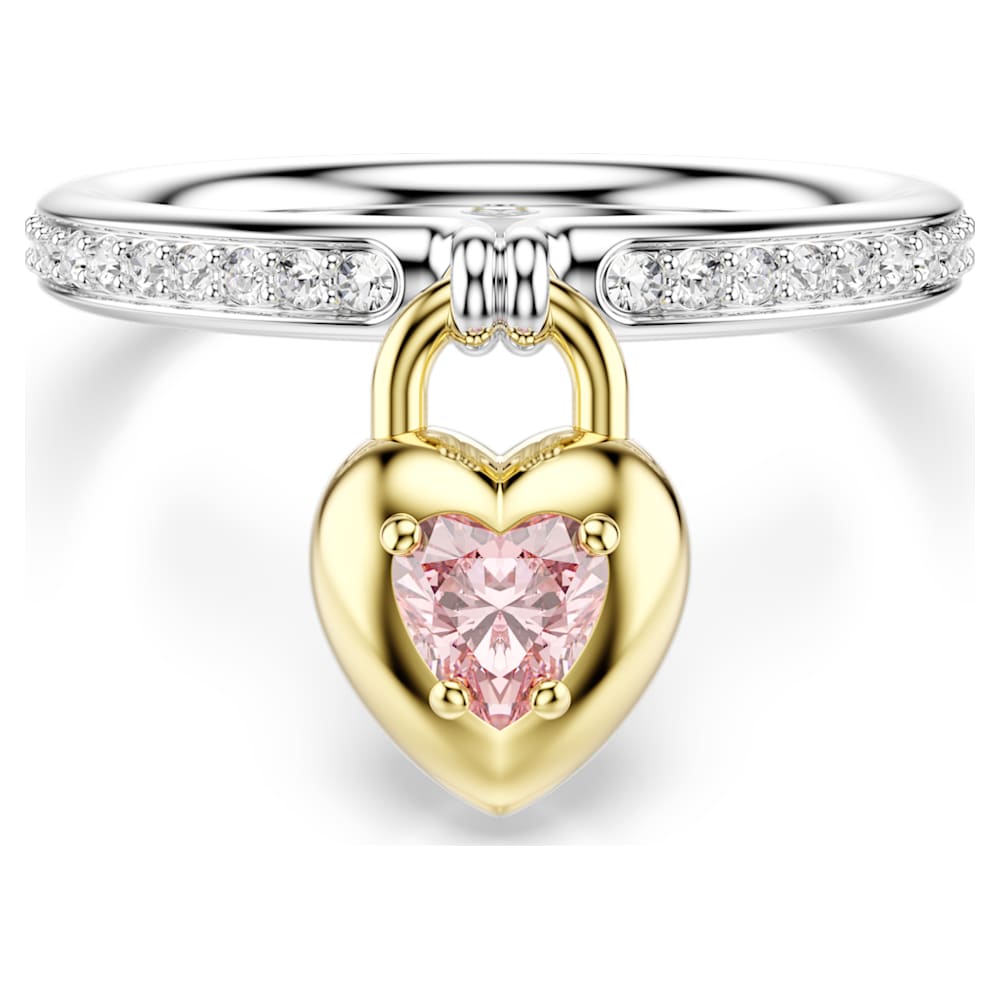 Idyllia motif ring, Mixed cuts, Heart, Pink, Mixed metal finish