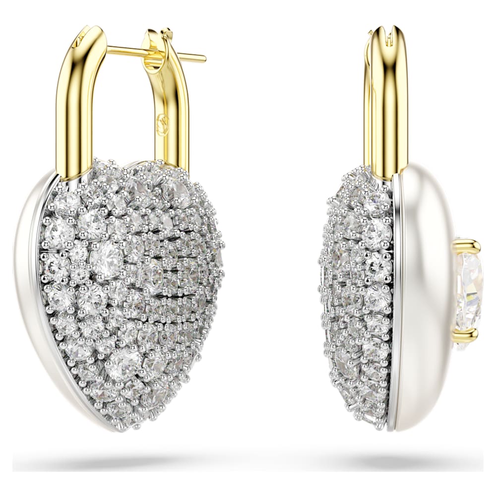 Idyllia drop earrings, Mixed cuts, Heart, White, 18K gold finish
