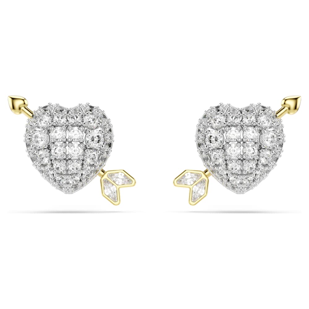 Idyllia スタッドピアス, ミックスカット, ハートと矢, ホワイト