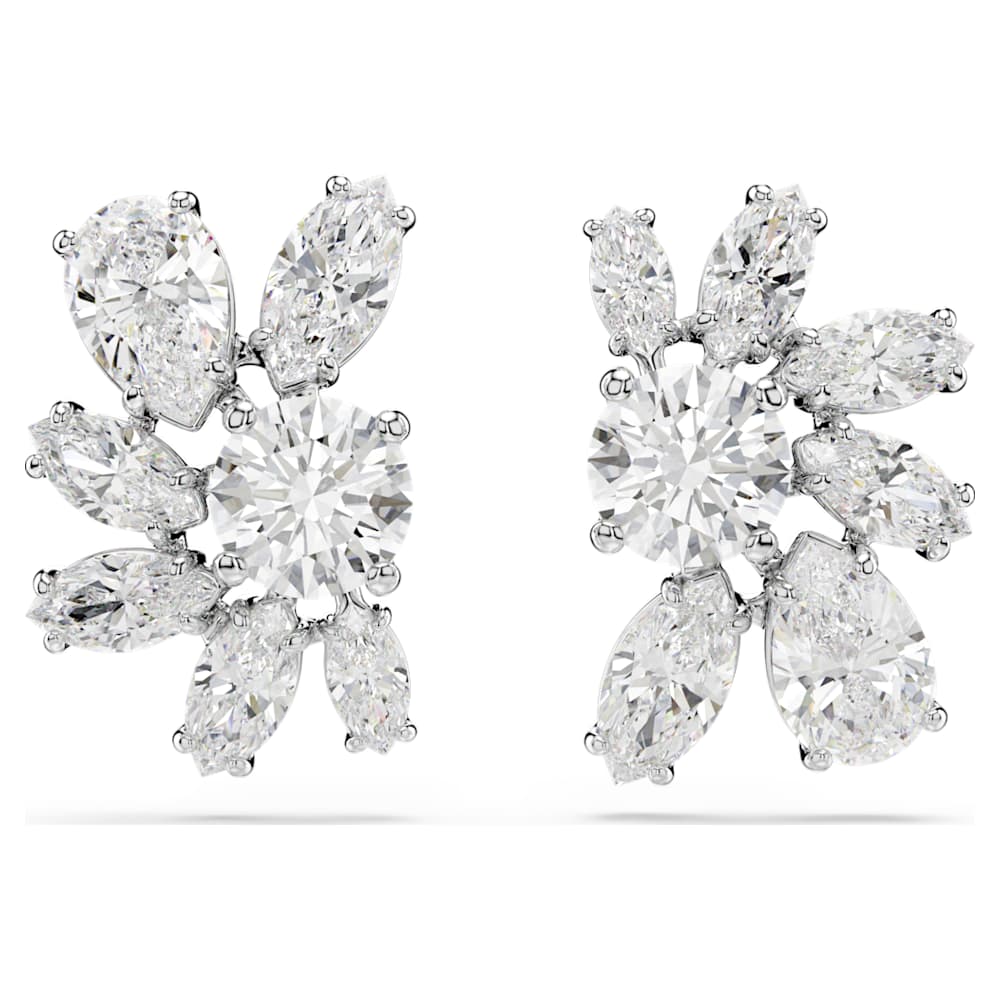 Mesmera stud earrings, Mixed cuts, Flower, White, Rhodium