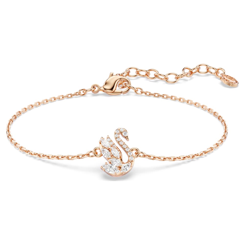 Swan bracelet, Mixed cuts, Swan, White, 18K rose gold finish