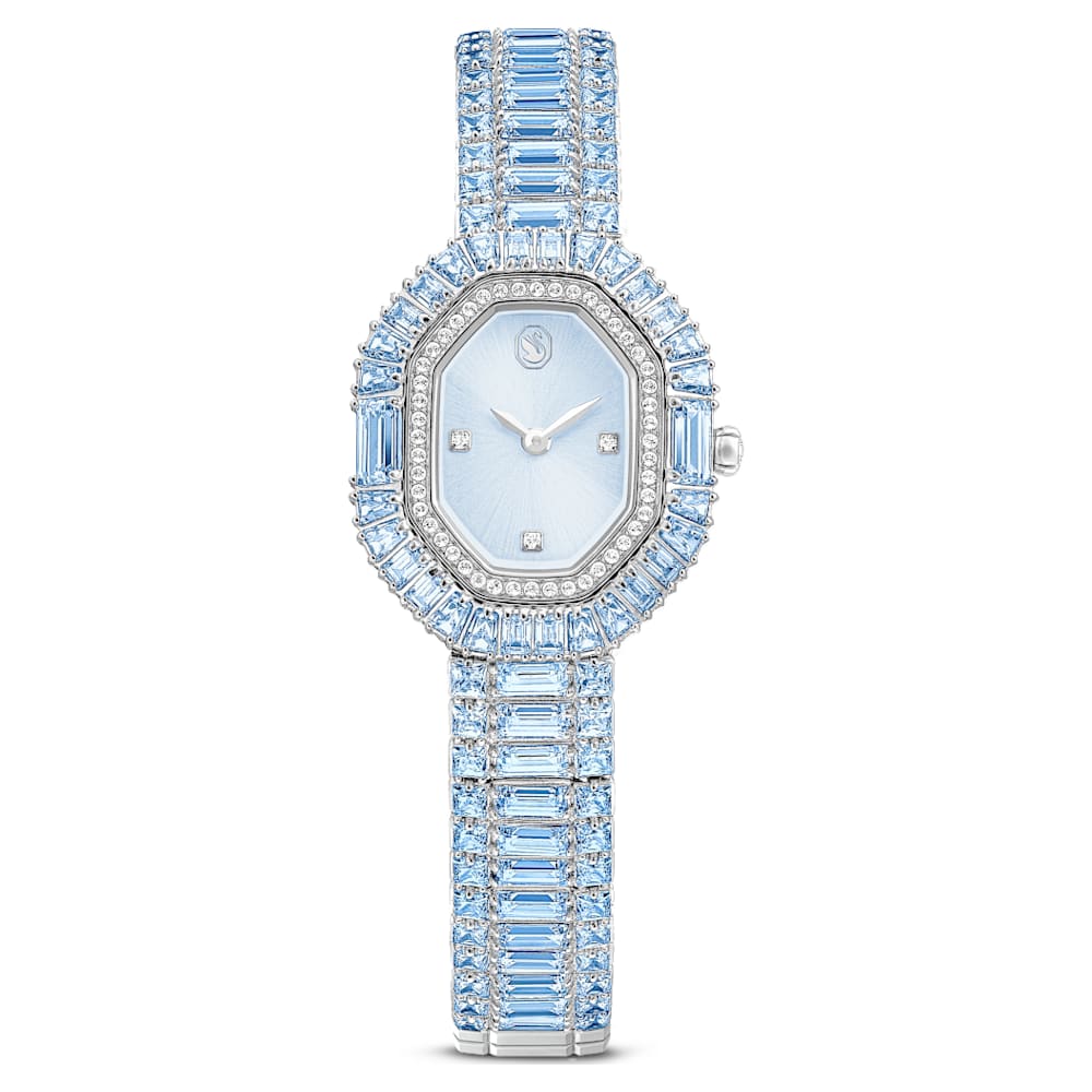 Matrix octagon watch, Baguette cut, Metal bracelet, Blue
