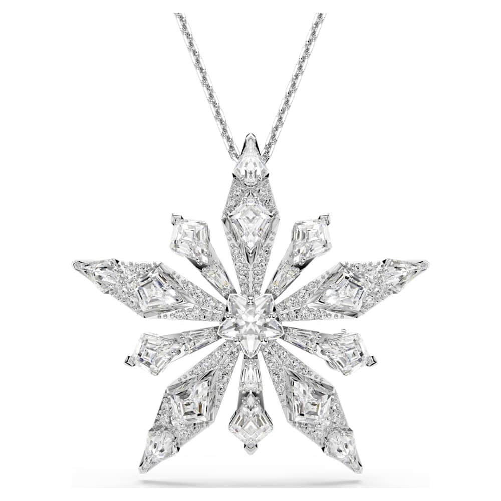 Idyllia pendant and brooch, Star, White, Rhodium plated | Swarovski