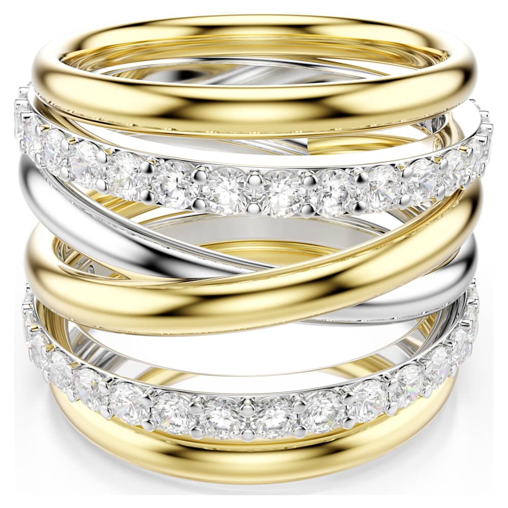 完売　Swarovski カーブ型リング シルバー/ゴールド Hyperbola cocktail ring, Round cut, White, Mixed metal finish