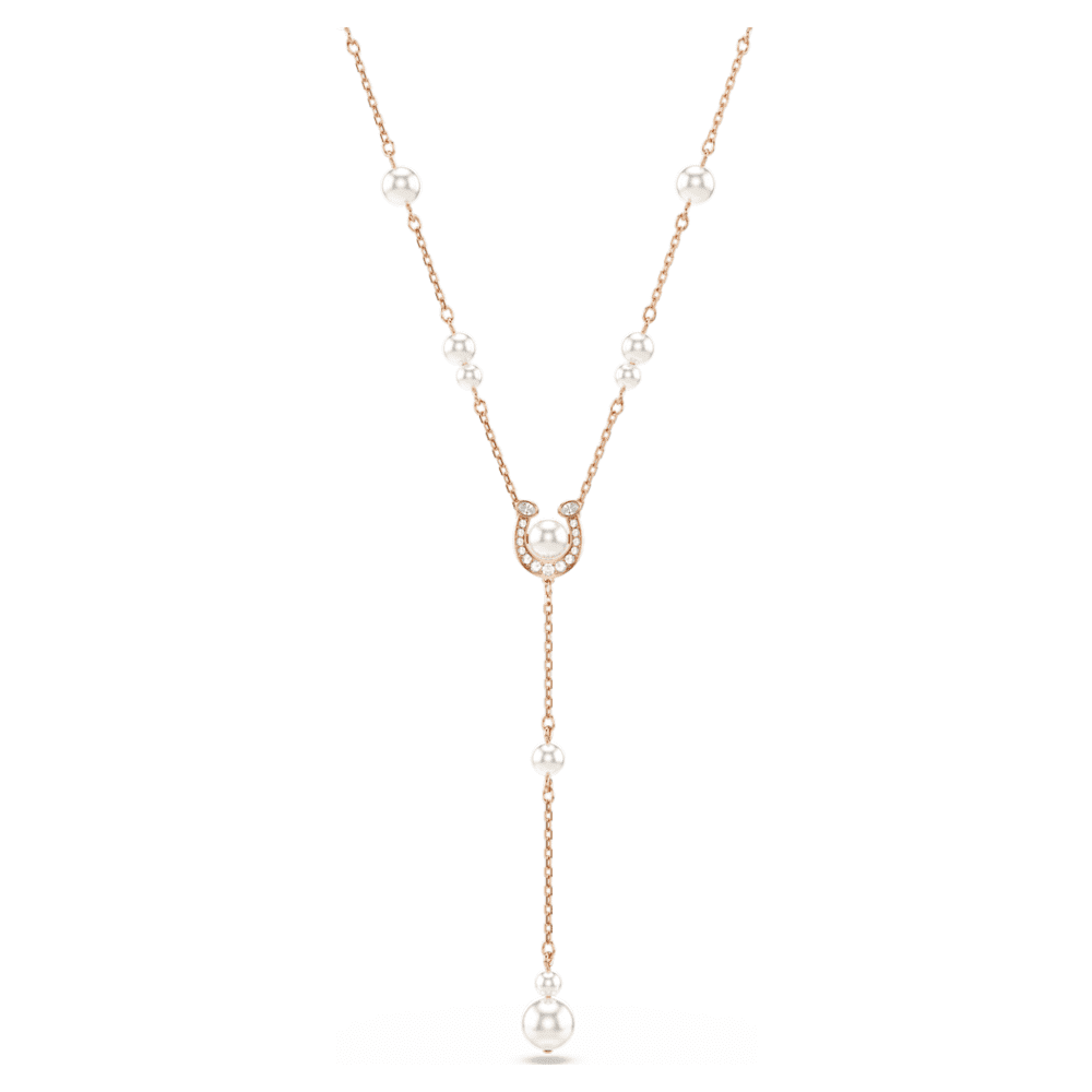 Symbolica Y necklace, Crystal pearl, Pavé, Horse shoe, White, Rose