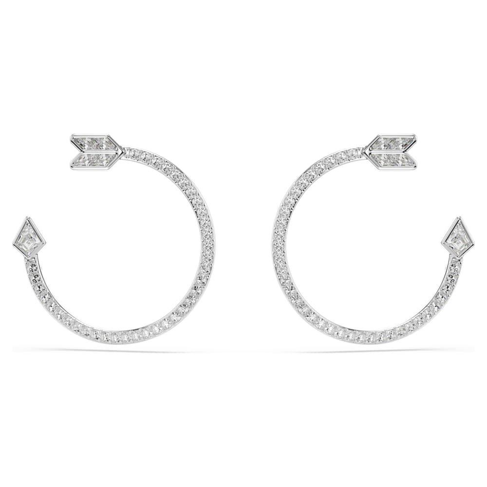 Idyllia hoop earrings, Mixed cuts, Arrow, White, Rhodium plated Idyllia hoop earrings, Mixed cuts, Arrow, White, Rhodium plated