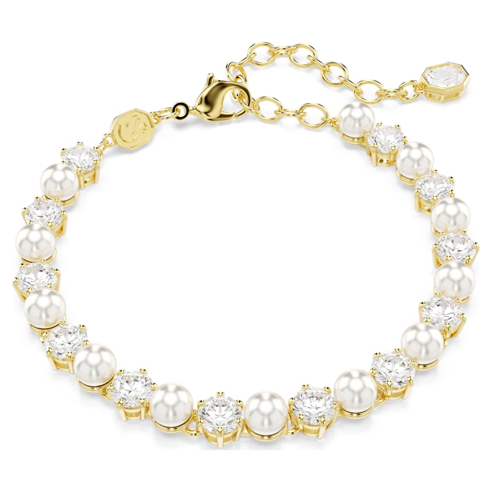 新品 SWAROVSKI Matrix Tennisブレスレット※ 아 Matrix Tennis bracelet, Crystal pearl, Round cut, White, Gold-tone