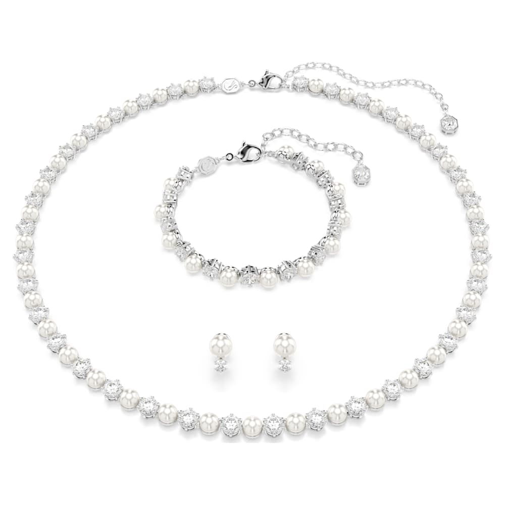 Matrix set, Crystal pearl, Round cut, White, Rhodium plated