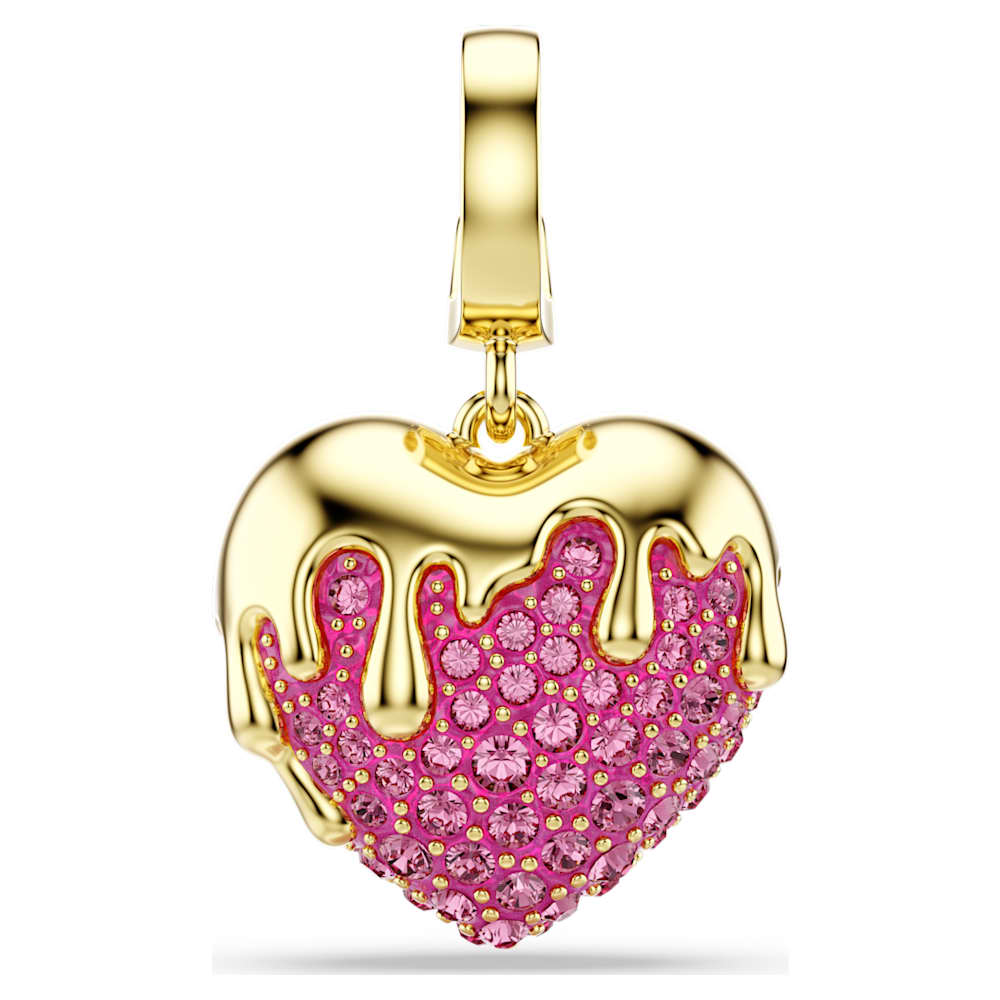 Idyllia charm, Round cut, Heart, Pink, Gold-tone plated | Swarovski