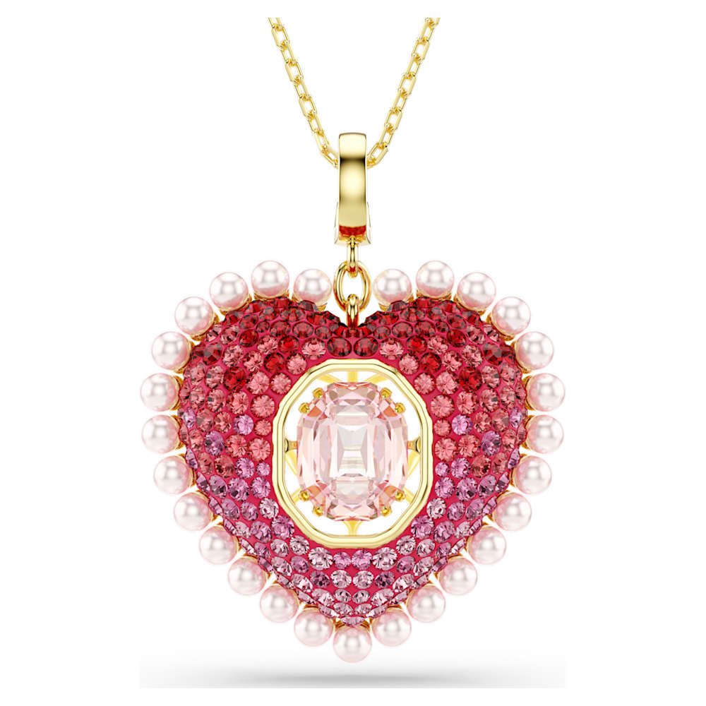 Idyllia pendant, Mixed cuts, Heart, Pink, 18K gold finish | Swarovski