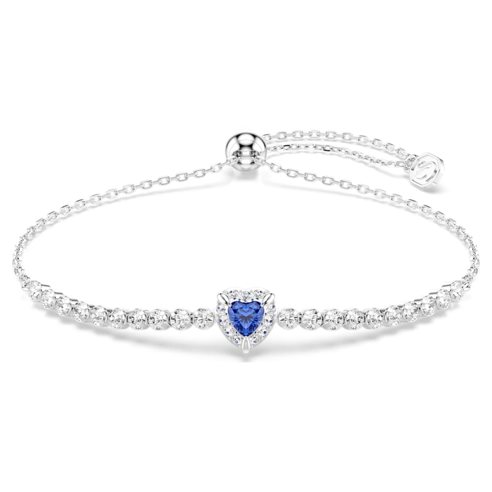 One bracelet, Mixed cuts, Heart, Blue, Rhodium plated | Swarovski