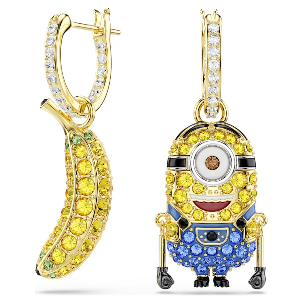 Minions Stuart and Banana drop earrings, Pavé, Mini, Multicolored 