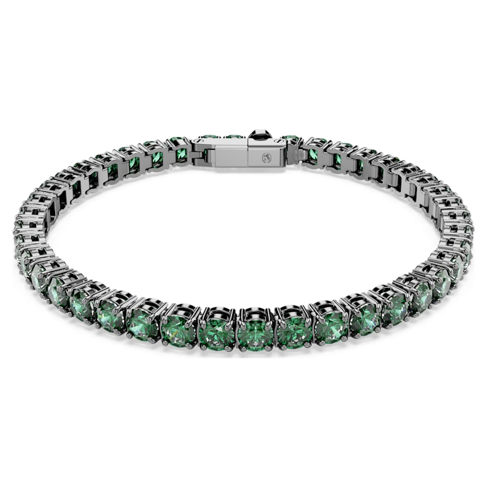 Matrix Tennis bracelet, Round cut, Green, Ruthenium plated | Swarovski