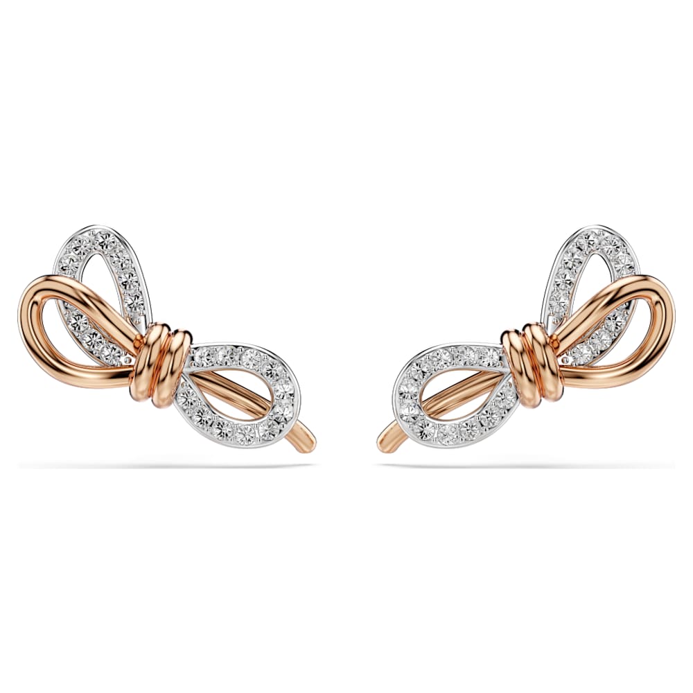 Lifelong stud earrings, Pavé, Bow, White, Mixed metal finish
