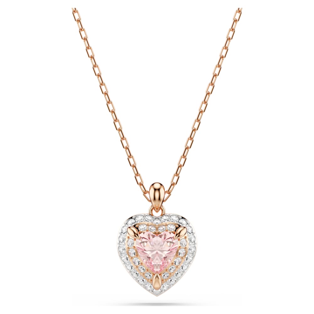 One pendant, Heart cut, Pavé, Heart, Pink, 18K rose gold finish