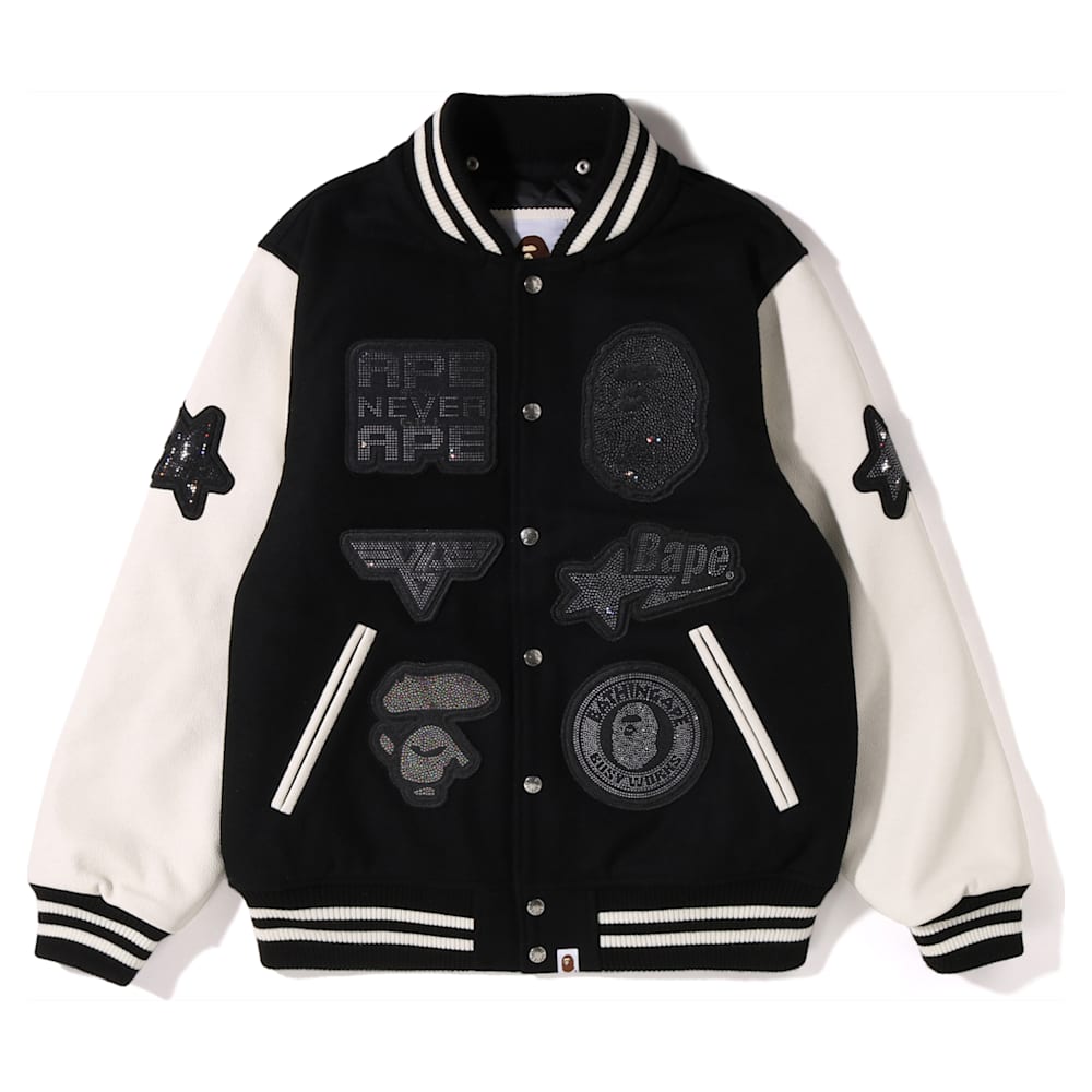 A BATHING APE® Varsity-jas met haaiencapuchon, Zwart en wit