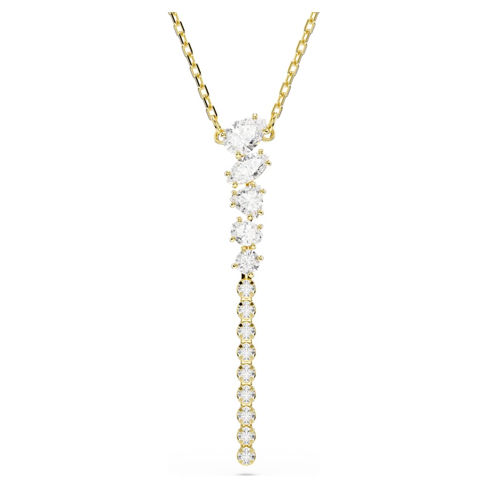 Mesmera Y necklace, Mixed cuts, White, 18K gold finish | Swarovski