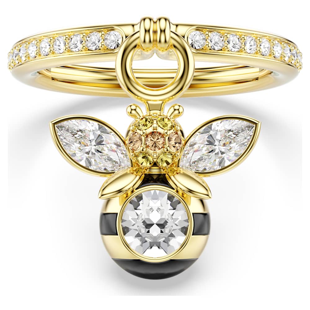 Swarovski 花と蜂モチーフ リング 指輪 Idyllia motif ring, Mixed cuts, Bee, Multicolored, Gold-tone