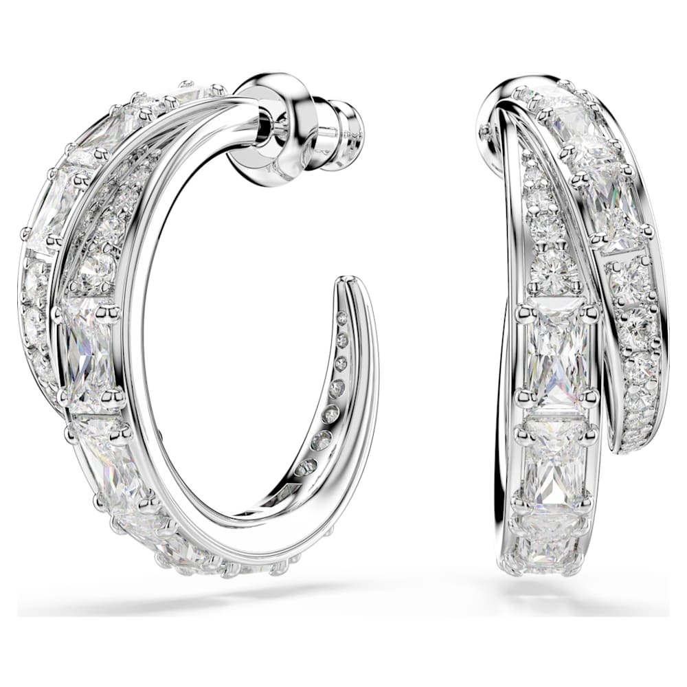 Vienna hoop earrings, Mixed cuts, White, Rhodium plated | Swarovski