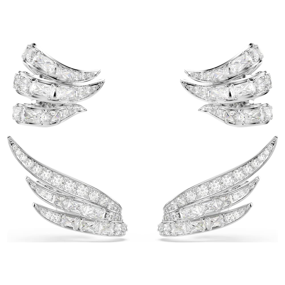 Vienna ear cuffs, Mixed cuts, Swan, White, Rhodium plated | Swarovski