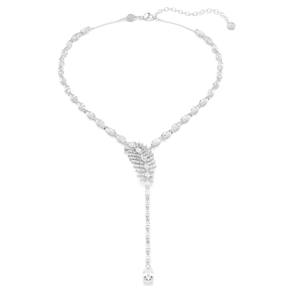 Vienna Y字型ネックレス, ミックスカット, フェザー, ホワイト 
