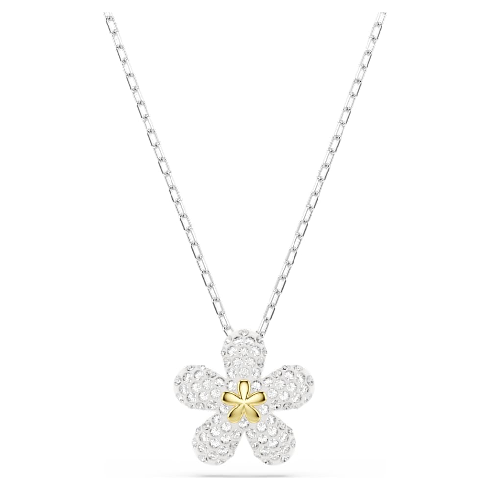 Tough pendant, Pavé, Flower, White, Mixed metal finish | Swarovski