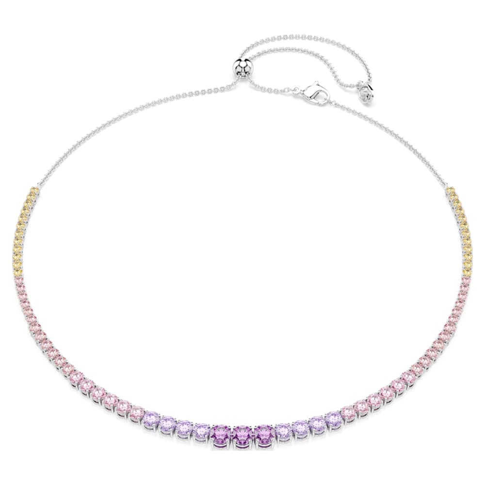 Matrix necklace, Gradient of round cuts, Multicolored, Rhodium plated