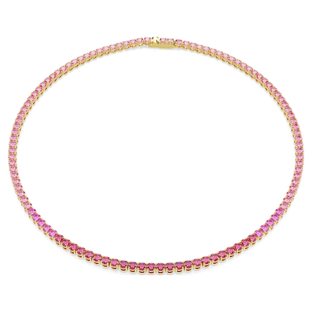 Matrix Tennis necklace, Round cut, Pink, 18K gold finish | Swarovski