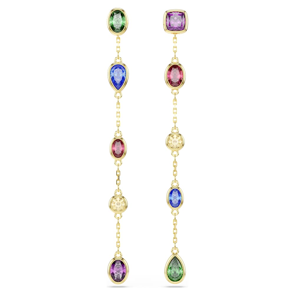 Imber drop earrings, Mixed cuts, Multicolored, 18K gold finish